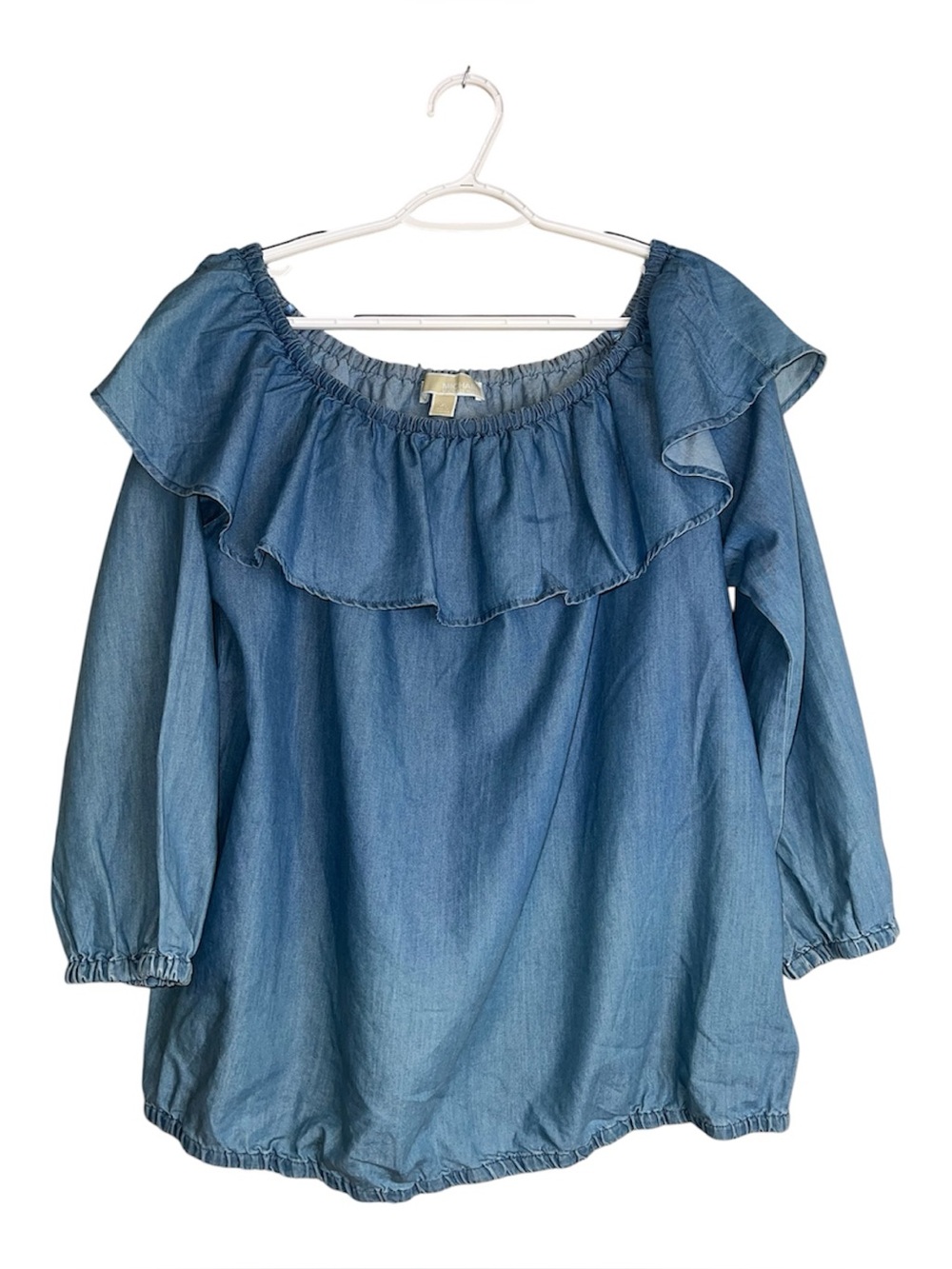 Michael Kors Chambray Off-Shoulder Ruffle Neck Boho Top Sz XL